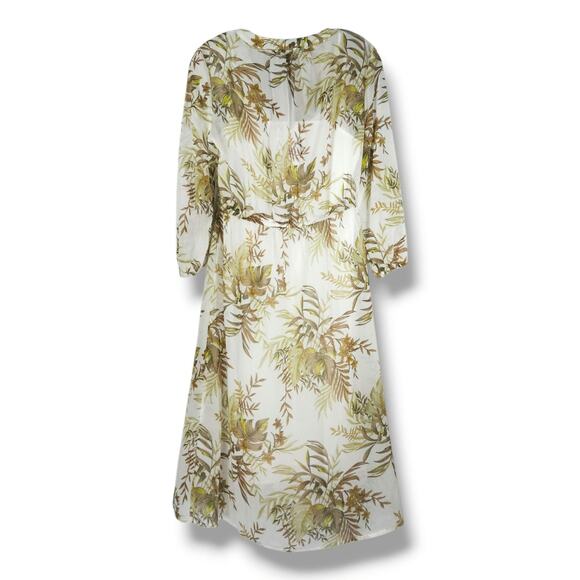 41 Hawthorn Petite Floral Midi Dress Button Front Tie Waist Ivory Resort Chic 5P - Picture 2 of 11